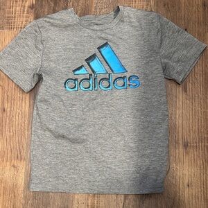 Adidas Kids Dri-fit Heather Gray Tee with Blue Logo